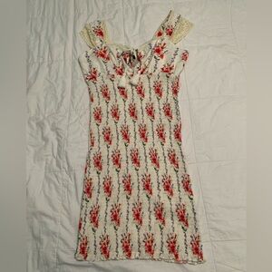 Forever 21 Floral Knit Midi Dress - Red and Cream